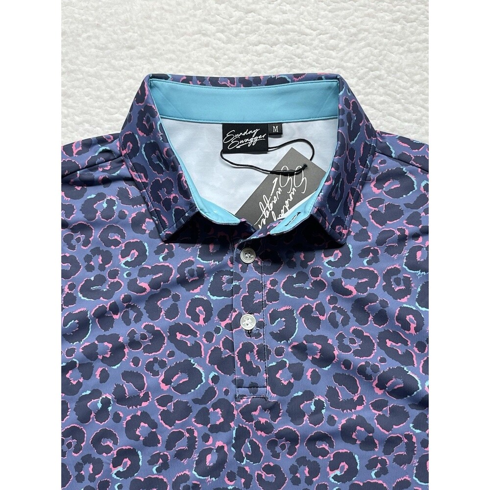 Sunday Swagger Polo Mens M Wildcat Golf Shirt Animal AOP Performance Athleisure